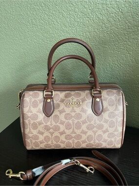 Coach Rowan Tan and Brown Signature Satchel